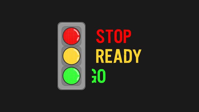 An illustration of a traffic light featuring three different instructions based on the illuminated color. Suitable for educational purposes.