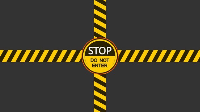 An illustration of a warning sign prohibiting entry or passage. A combination of yellow and black colors.