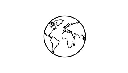 Obraz premium Simple black outline globe icon showing world map, representing global connectivity, geography, and earth planet.