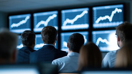 Obraz premium Business team analyzing financial charts on monitors