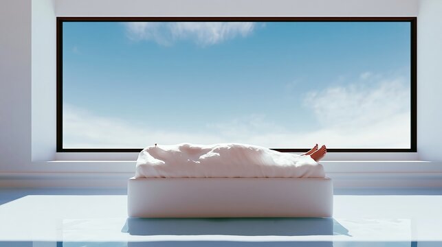 Person sleeping in bed under white duvet before