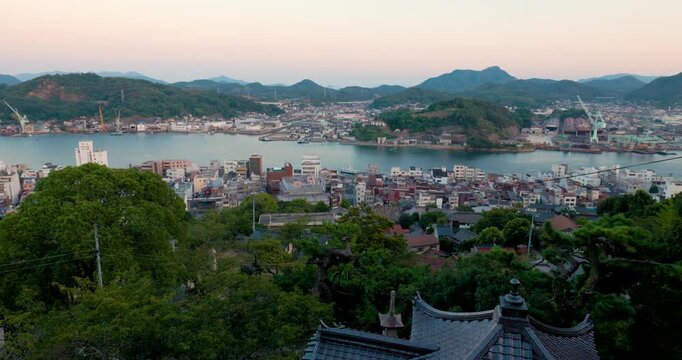 Elevated View of Onomichi Harbor and Coastal City, Hiroshima, Japan
