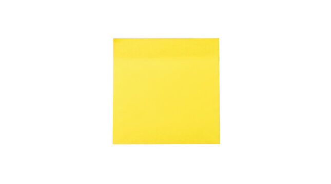 Square yellow sticky note for office reminders isolated on transparent background