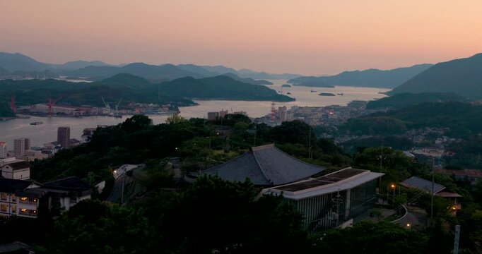 Elevated View of Onomichi Harbor and Coastal City, Hiroshima, Japan