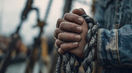 Obraz premium Rough Hands Holding Thick Rope