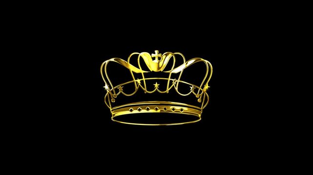 3d animation golden royal crown on the alpha channel background
