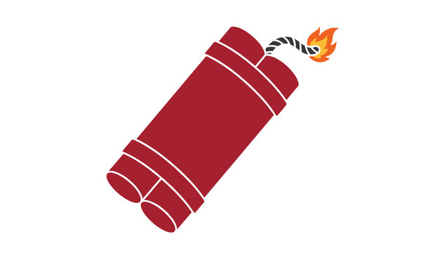 Red dynamite sticks bundle with a burning sparkling fuse shown in rotation angle on white background.
