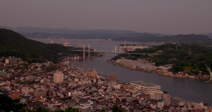Elevated View of Onomichi Harbor and Coastal City, Hiroshima, Japan