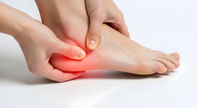 Side View of Foot with Painful Plantar Fasciitis Area Highlighted for Clean Medical Healthcare Visualization
