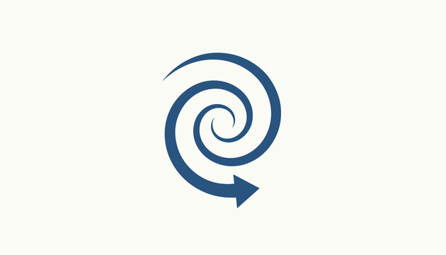 Blue swirling spiral arrow icon pointing clockwise to represent process, rotation, recycling, or cycle concepts.