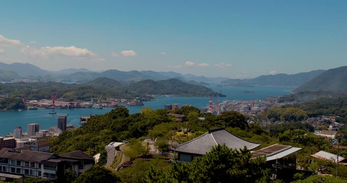 Elevated View of Onomichi Harbor and Coastal City, Hiroshima, Japan