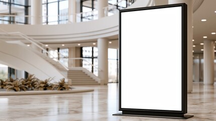Naklejka premium Empty advertising poster stand in modern building lobby
