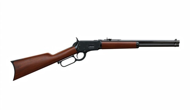 Side view of vintage lever action rifle isolated