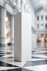 Naklejka premium Empty white rectangular pedestal standing on checkered floor