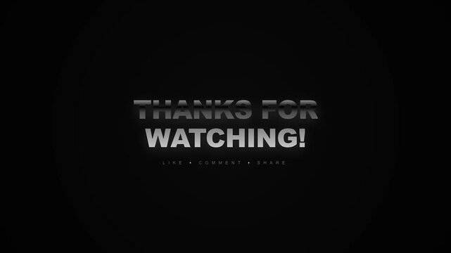 Thanks for watching text overlay modern glitch digital typography monochromatic aesthetic outro ending screen for social media content creation