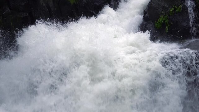 Close View of Powerful Water Flow at Tahara Falls in Tsuru, Japan