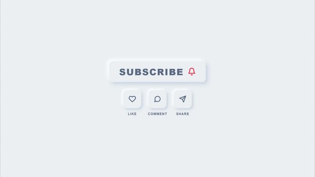 Neumorphic social media subscribe bell like heart icons collection modern minimalist interface design for digital channel growth and engagement promotion