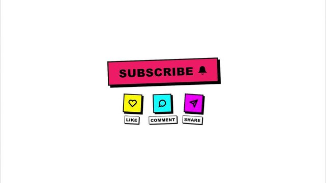 Subscribe button like comment share icons hand drawn doodle sketch style colorful graphics social media overlay digital marketing elements