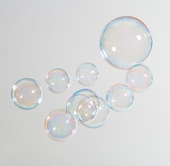 Obraz premium colorful soap bubbles floating on white background
