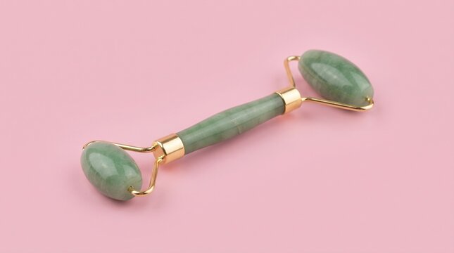 Jade facial roller beauty tool for skincare massage and lymphatic drainage close-up