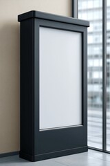 Naklejka premium Modern black standing advertising sign near window