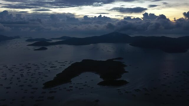 Aerial view of Van Phong Bay, Hon Ong Island and the route to Son Dung Beach in Dai Lanh Commune, Khanh Hoa, Vietnam, showcasing pristine islands, turquoise waters and coastal scenery.