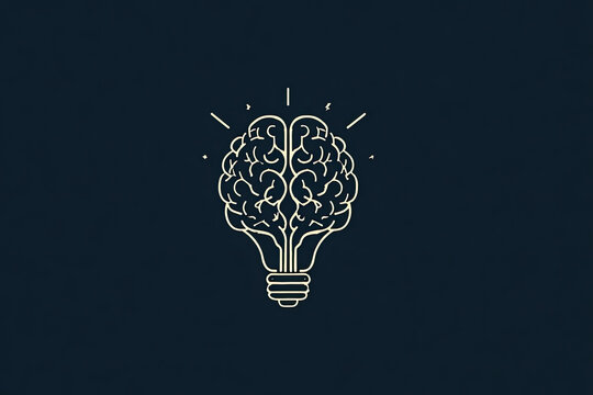 Line Art of Creative Brain and Light Bulb Concept Logo Icon 