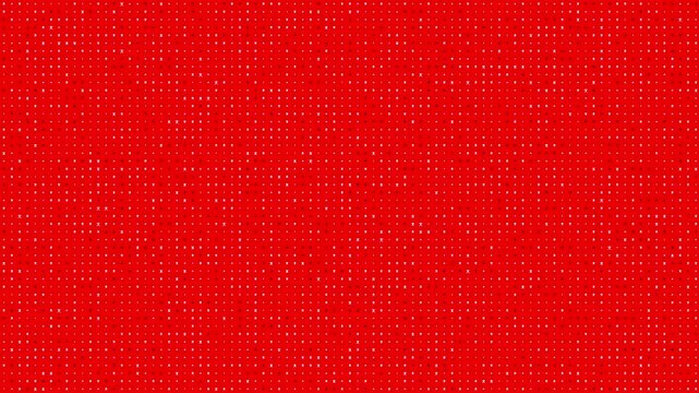 Animated abstract technology random dots and grid background with full screen red backdrop, fine white pixel dot matrix flickering, minimal digital code pattern.
