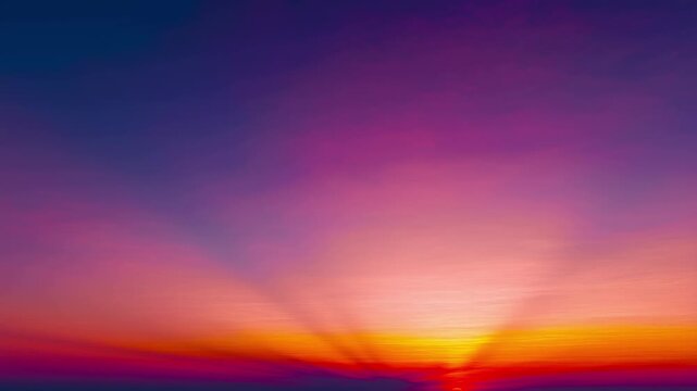 Stunning sunset sky timelapse featuring vibrant orange and deep purple horizon color gradients