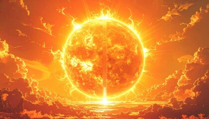 Fototapeta premium A vibrant and fiery depiction of the sun, radiating intense light and heat.