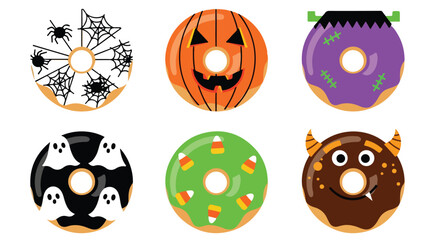Fototapeta premium Set of six delicious donuts decorated for Halloween celebration.