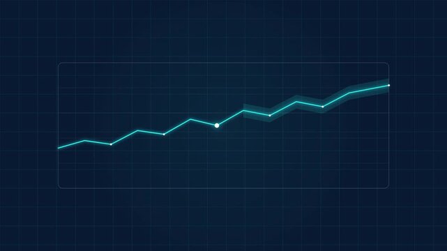 Abstract digital line graph showing upward growth trend on a dark blue grid background.