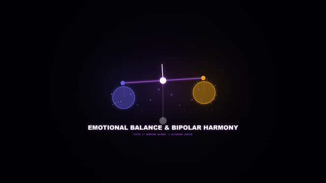 Neon scale icon for emotional balance and bipolar harmony