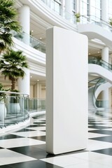 Naklejka premium White advertising panel standing in modern mall atrium