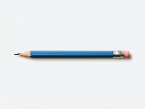 Blue pencil with eraser lying on white background