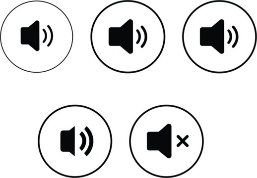 Sound control speaker volume icon set, audio mute button symbols for media interface design