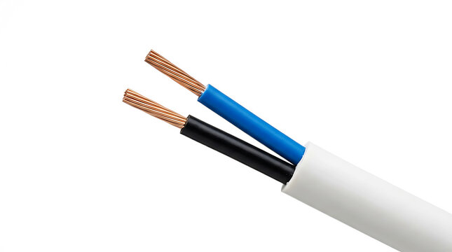 Blue and orange electrical wires entering a black junction box