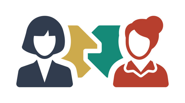 Two diverse women connecting through puzzle pieces symbolizing communication and collaboration.