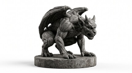 Fototapeta premium Detailed gothic gargoyle statue a mythical stone creature with a fierce expression isolated on white for fantasy horror and architectural concepts