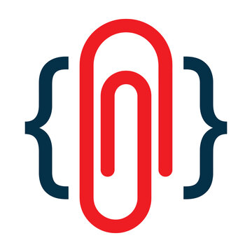 Red paperclip symbol with curly brackets