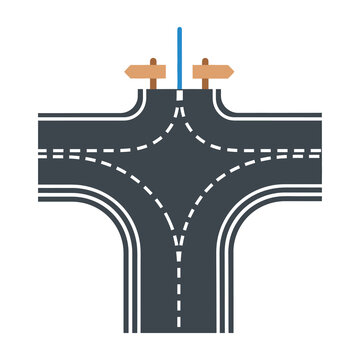 T Junction Road Intersection Signage with Directional Arrows on Asphalt Surface