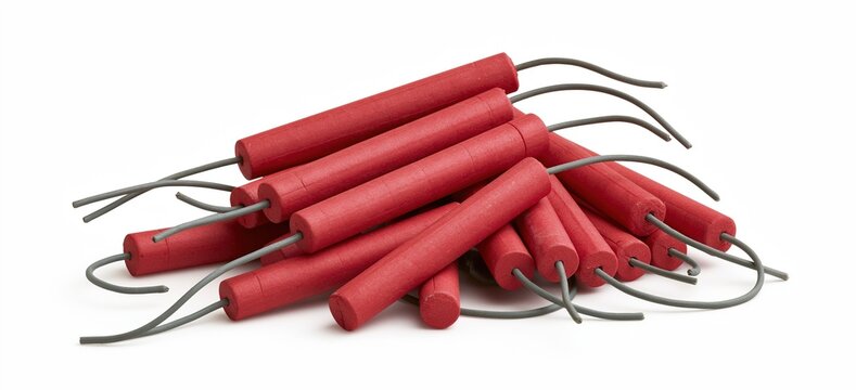 Red dynamite sticks with fuses isolated on white