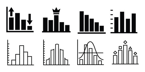 Obraz premium Minimal Bar Chart and Statistical Data Analysis Icon Collection