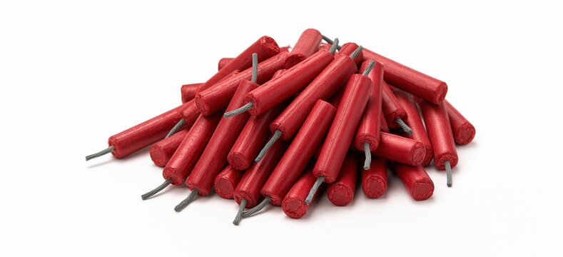 pile of red dynamite sticks with fuses on
