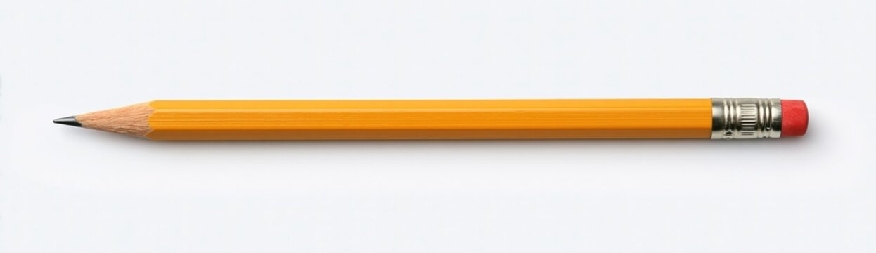 Yellow pencil with eraser on white background
