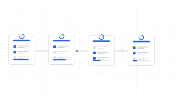 A horizontal infographic flow chart showing four sequential steps in a business process.