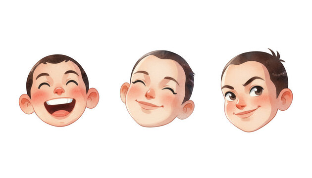 Set of Cute Cartoon Boy Faces with Different Expressions