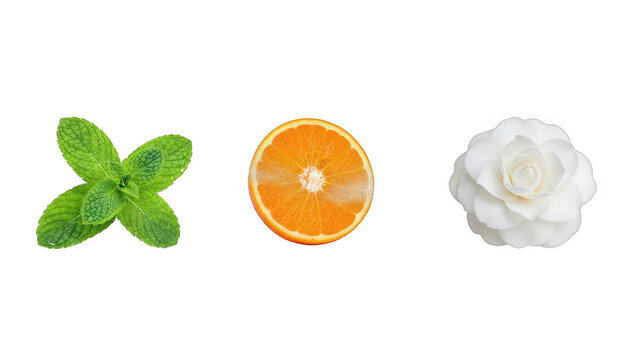 Fresh Mint Leaves Orange Slice and White Flower Blossom