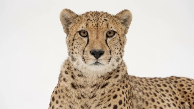 Majestic cheetah resting calmly on white background for african safari predator concept