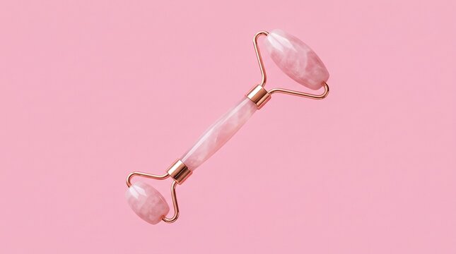 Pink jade facial roller beauty tool for skincare and lymphatic drainage massage